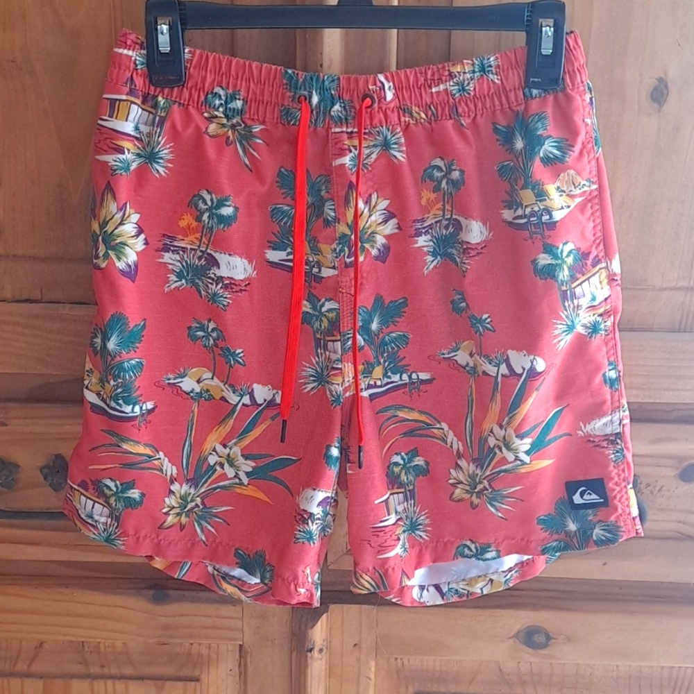 Quicksilver Vacancy Volley Boardshorts Size Small 17" Sideseam Deep Sea Coral